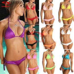 Designer Fashion European Version Sexy Bikini Swimsuit Women's Small and Large Chest Gathered with Chest Pad Swimsuit T Shirt Tops