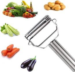Cocina de acero Peeler de vegetales de doble cuchilla, cortador de julios y frutas de vegetales multifuncionales, fruta, peladores de papas