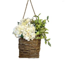 Decorative Flowers 1PCS Cream Hydrangea Door Hanger Basket Wreath Spring And Summer Farmhouse Wildflower