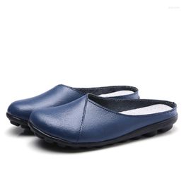 Slippers Flip Flop Women Sandals Genuine Leather Solid Color Slip-On Comfortable Flops Half Shoes