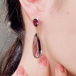 Dangle Earrings Huitan Trendy Luxury Big Pear Cubic Zirconia For Women Temperament Purple/Green CZ Wedding 2023 Jewellery