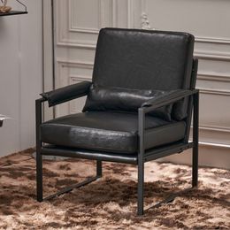 Ktaxon Accent Chair Lounge Sessel Modernes PU-Leder gepolstertes Einzelsofa mit schwarz beschichtetem Metallrahmen schwarz