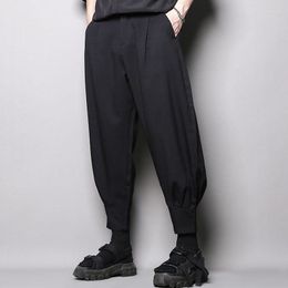 Men's Pants Simple Casual Cropped Spring And Summer Fashion Stitching Leggings Pinch Pleated Trend Black Trousers