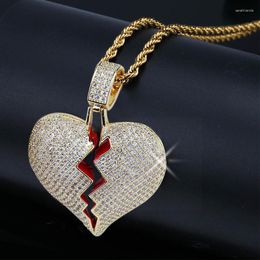 Pendant Necklaces Yellow Gold Colour Iced Out Broken Heart Necklace