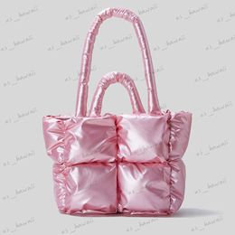 Evening Bags Fluorescent Pink Puffy Tote for Women Nylon Padded Handbag Down Handle Bags Winter Female Fashion Shoulder Bags Purses 2022 Ins T230508