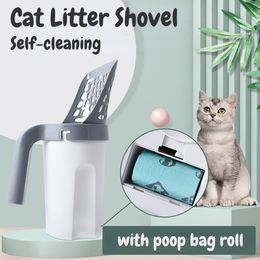 Housebreaking Cat Litter Shovel With Bags Selfcleaning Litter Box Scoop For Sandbox Kitty Litter Tray Poop Cleaning Tool Pet Supplies