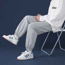 Men's Pants Korean Style Fashion Sweatpants Autumn Light Grey Baggy Wide-leg Pants Straight-leg Casual Tie Feet Trousers Male 230508