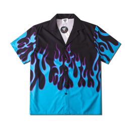 Men's Casual Shirts Blue Flame Printed Hawaiian Shirts Men Summer Short Sleeve Beach Casual Holiday Couple Streetwear Hip Hop Harajuku Shirts Tops 230506