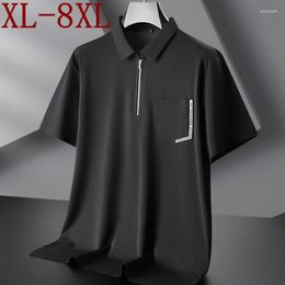 Men's Polos 8XL 7XL 6XL 2023 Summer Zippers Design Polo Shirt Men High End Loose Mens Shirts With Pocket Casual Breathable Male Clothing