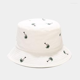 Berets Cotton Tree Embroidery Bucket Hat Fisherman Outdoor Travel Sun Cap Hats For Men And Women 279