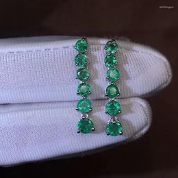 Dangle Earrings Fashion Tassels Long Natural Green Emerald Ear Line Gemstone Drop S925 Silver Woman Girl Party Gift Jewelry