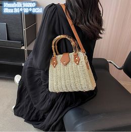 Factory wholesale ladies shoulder bags 2 Colours street fashion summer straw beach bag stereotypes contrast leather handbag holiday romantic travel backpack 1053#