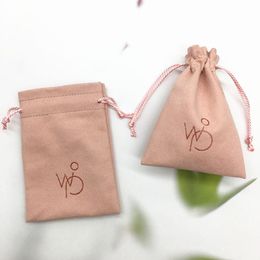 Gift Wrap Pink Personalised Logo Printing Custom Drawstring Bag Jewellery Packaging Small Chic Wedding BagGift