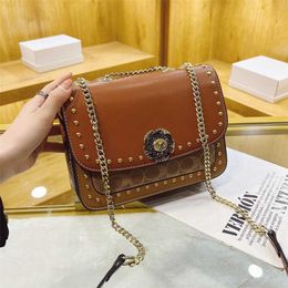 80% Off Hand bag clearance Women's bag new women's willow nail single shoulder diagonal cross camellia chain small square splicing old flower