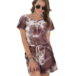 Women's Sleepwear Streetwear Tie Dye 2 Piece Set Tracksuit Women Fashion Workout Summer Top Biker Shorts Oufits Matching Sets