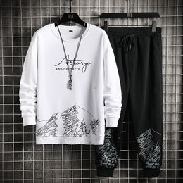 Men's Tracksuits Fashion Sports Wear Two Pieces Set Mens HoodiePants Set Harajuku Printing Spring Autumn Casual Outfit Set Men Sweatsuit 230508