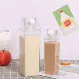 Storage Bottles Household Plastic Milk Bottle Creative Clear Square Milky Tea Juice Container Water Big Capacity Drinkware