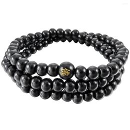 Jewellery Pouches 6mm Wood Bangle Bracelet Tibetan Buddhist Sandal Necklace 108pcs Bead Buddhism Prayer Man Woman Black