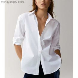 Women's Blouses Shirts Maxdutti England Style Office Lady Simple Fashion Blouse Women Poplin Solid White Blusas Mujer De Moda Shirt 2021 Women Tops T230508