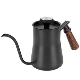 Coffee Pots Kettle coffee pot stainless steel vintage camping constant temperature handle wood swan long neck thin mouth gooseneck P230508