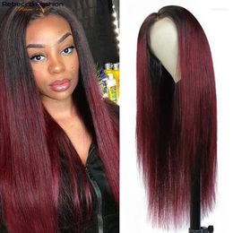 Burgundy HD Transparent Lace Front Human Hair Wigs Ombre 99J Straight Frontal Wig For Women Pre Plucked 13x1x6