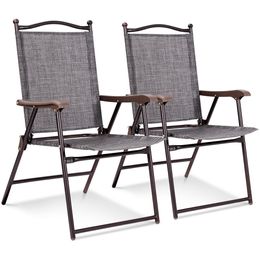 Conjunto de Costway de 2 cadeiras dobráveis ​​para o pátio Cadeiras de camping camping Garden praia cinza