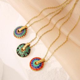 Pendant Necklaces Mafisar 316L Stainless Steel Boho Style Drip Oil Round Necklace For Women Girl Trend Jewellery Party Gifts