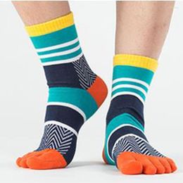 Men's Socks Colorful Men's Cotton Five Finger Fashion Striped Happy Aesthetic Bright Colors Mid-tube Casual Male With Toes