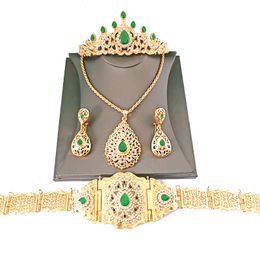 Wedding Jewellery Sets Arabian Wedding Jewellery Set Robe Dress Belt Earrings Necklace Moroccan Metal Waist Chain Wedding Bridal Crown Head Chain 230506