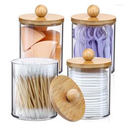 Storage Bottles Cotton Pad Box Bathroom Organiser Accessories Containers Clear Plastic Jars With Bamboo Lids For Ball Floss