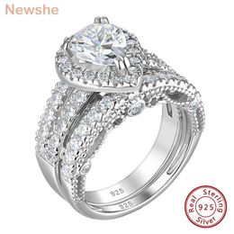 Solitaire Ring she 925 Sterling Silver Wedding Engagement Rings Set For Women Pear Oval Cut AAAAA CZ Imitation Diamond Bridal Jewellery 230508