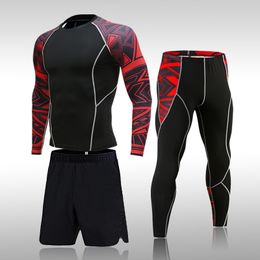 Running Sets Men's Sports Suit MMA Running Quick-Drying Sportswear Compression Suit Fitness Training 3-Piece Sports Tights 230508