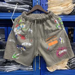 Men's Shorts High Street Men Women 1 1 Gall Pants Summer Beach R Splash Ink Hand-painted Cotton Terry Shorts Y23