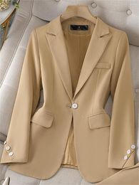 Women's Suits Elegant Jacket Women 2023 In Yellow Khaki Black Office Ladies Female Solid Long Sleeve Coat Business Work Wear Formal Blazer
