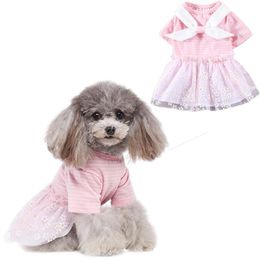 Dog Apparel Pink Yellow Strips Dress Princess Cotton Bow Knot Skirt Flower Tulle Dresses For Small Dogs Summer Pet Clothes Chihuahua PugDog