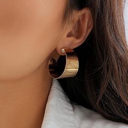 Hoop Earrings Salircon Gothic Metal Ring Wide Women Fashion Simple C-shaped Trend Gold Color Summer Aesthetics Jewelry