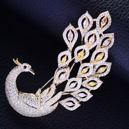 Brooches Pins Gorgous Jewellery Accessory Cubic Zircon Animal Peacock Brooch Pin Phoenix Lady Shawl Buckle Gift R04236