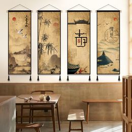 Decorative Objects Figurines Chinese Style Zen Wall Paintings Art Room Decor Aesthetic Canvas Painting Living Room Bedroom Electric Box Decoration Hanging 230508