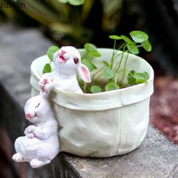 Planters Pots Rabbit Resin Flowerpot Planter Hydroponic Flower Pot Succulent Pot Gardening Supplies Potted Plants Garden Pots Plant Pots Gift 230508