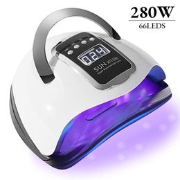 Nail Dryers 280W LED UV Lamp for Nails 66LEDS Gel Polish Drying Lamp with Smart Sensor Professional Nail Dryers Manicure Salon Equipment 230508