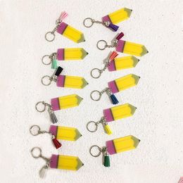 Party Favour Personalised Pencil Keychain Diy Blank Acrylic Keyring With Tassel Creative Backpack Hanging Pendant Drop Delivery Home Dhgk1
