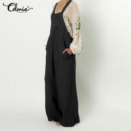 Women's Jumpsuits & Rompers Plus Size Celmia 2023 Summer Women Straps Vintage Casual Loose Wide Leg Overalls Sexy Sleeveless Long Pantalon1