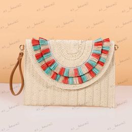 Evening Bags Bohemian Tassel Str Clucth Bag for Women Panelled Shoulder Crossbody Bags Rope Woven Summer Beach Bag Big Envelope Purse 2023 T230508