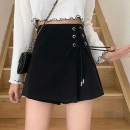 Skirts MEXZT Women Shorts Skirts High Waist Bandage Irregular A Line Mini Skirt Preppy Korean Elegant Lady Wide Leg Casual Short Pants P230508