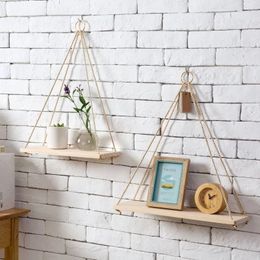 Planters Pots Wood Swing Hanging Rope Plant Hanger Wall Mounted Floating Shelves Design Flower Pot Tray For Home Wedding Decor DIY Wood Crafts 230508