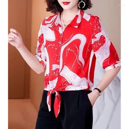 Women's Blouses 2023 Fashion Trend High Grade Printed Women's Dress Lacing Contrast Color Oversized Covering Belly Show Thin Versatile