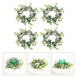 Decorative Flowers 4 Pcs Eucalyptus Wreath Spring Wreaths For Front Door Decorate Table Mini Spring/summer Silk Leaf Greenery