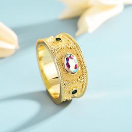 Wedding Rings Sand Gold Ring Female Men's European And American Ins Retro Color Inlaid Gemstone Diy Jewelry RingWedding