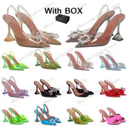 Amina muaddi red Sandals Crystal embellished strap spool Heels heel for slipper women summer luxury designers transparent heels Sandals Banquet dress women's shoe