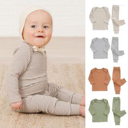 Clothing Sets Synpos Spring Infant Striped Pajamas Clothes Set Baby Girl Solid Color Long Sleeve Tops Pants - Boy Outfit 6-36 Months